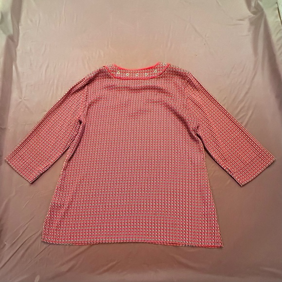 Doncaster Red/Navy V-Neck Women's 3/4 Sleeve Gold Chain Top Size 14/XL - Picture 2 of 10